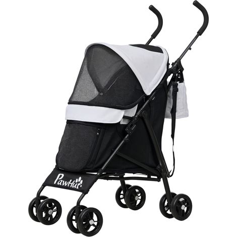 Poussette pour chien avec 2 fenêtres en filet, acier et tissu Oxford, 76 x 44 x 103 cm, noir et gris clair