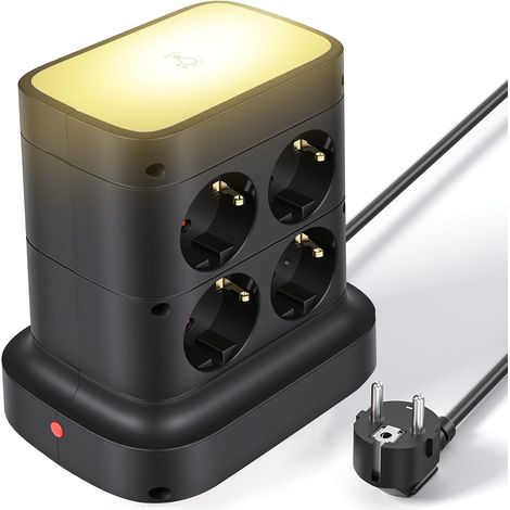 Multiprise avec Interrupteur, Tour Multiprise 7 Prises et 4 USB Parafoudre et Surtension,avec éclairage LED Réglable,avec Rallonge Electrique 2M, Mult Prise Convient pour Bureau et Maison (1/5)