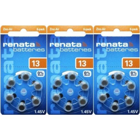 .3 blister de 6 piles bouton ZA13 orange zinc-air 1,4V 310 mAh Renata.
.
.