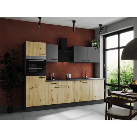Küche Küchenzeile Küchenblock Grau Matt Artisan Eiche Oliver 280 cm Respekta