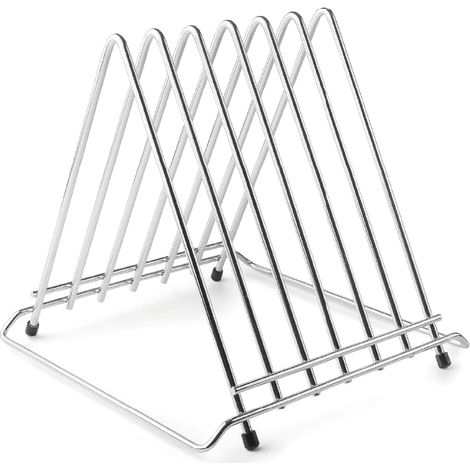1 - Support Planche À Découper - Rangement Cuisine - Acier Inoxydable - Pour 6 Planches Et Plateaux - Pieds Antidérapants - Argenté - 34x30x28 Cm (1/5)