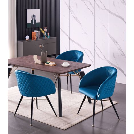 Cosmo LUX Vittorio Dining Set - a Walnut Wooden Dining Table and Set of 4 Blue Velvet Dining Chairs - Dining Room Kitchen (1/5)