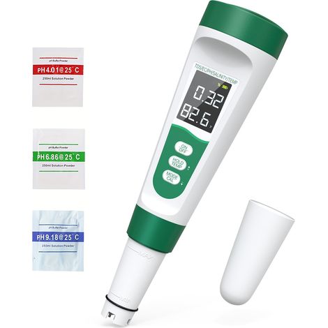 Testeur de sel, pH-mètre, testeur d'eau numérique 5 en 1 pour la salinité, la température, la conductivité et le TDS pour piscine, spa et aquarium. (1/5)