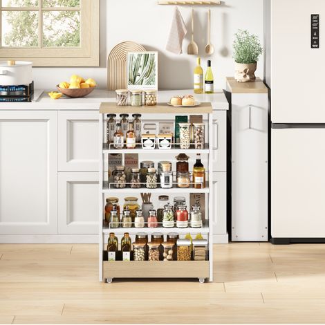 Carrello da cucina 55x16x85 cm in MDF bianco salvaspazio per cucina e bagno - FLORAGRACE (1/5)