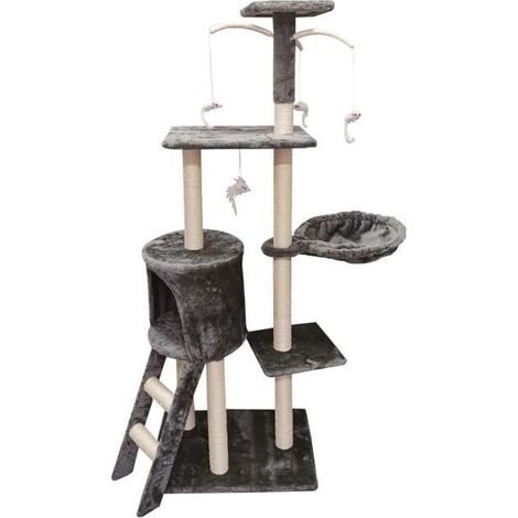 Arbre à chat - JUANIO - Long.50xProf.35xH138cm - Poteau sisal - Nombreuses plateformes - Niche & échelle (1/3)