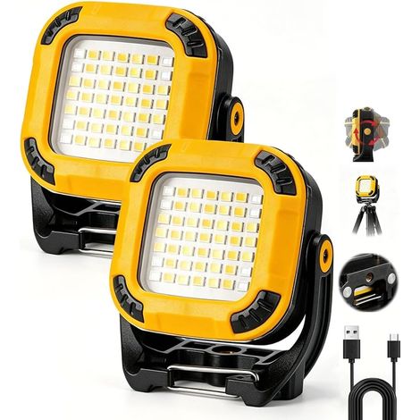 Lampe de Travail LED Rechargeable, Baladeuse LED Mécanicien avec 16 Modes, 360° Rotatif Magnétique Base avec Crochet pour Atelier, Chantier, Mécanique Auto, Camping, Garage - Lot de 2 (1/5)