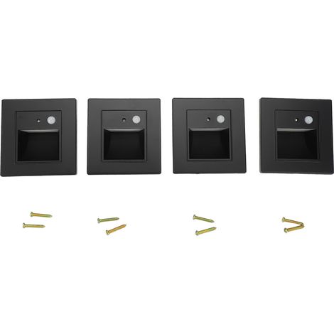 4 pièces capteur de mouvement marche lumières induction intelligente installation intégrée chambre veilleuse pour couloir d'escalier 110-240V noir (1/5)