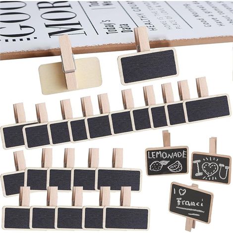 50 Pieces Mini Wooden Chalkboard Message Rectangle Slate Clip Card Memo Board Label For Tags, Photo Note Boards, Party Tags (1/5)
