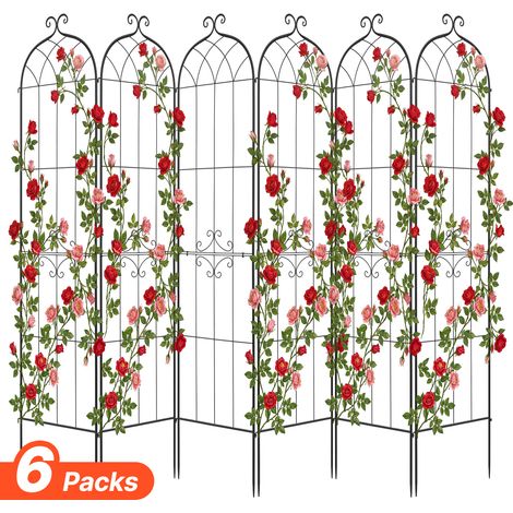 VEVOR Enrejado Metálico para Jardín, 220 x 52,5 cm, Celosías de Jardín, Conjunto de 6 Piezas, Soporte para Plantas Trepadoras con Estacas, Decoración de Diseño Elegante, para Enredaderas Flores, Negro (1/5)