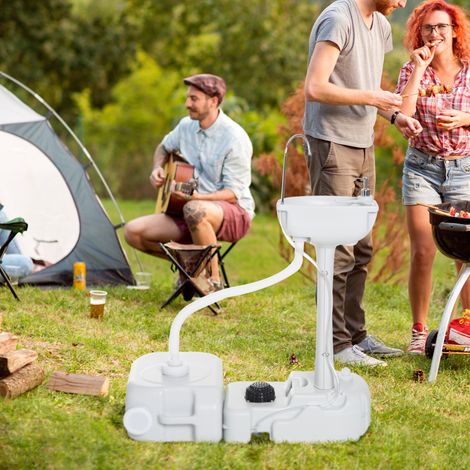 Lavabo da campeggio con contenitore di raccolta, dispenser di sapone, serbatoio dell'acqua da 17 litri, portatile, grigio chiaro