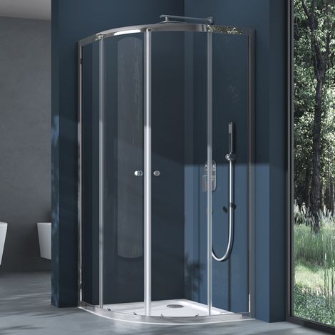 doporro® Duschkabine Duschabtrennung Viertelkreis mit 2 Schiebetüren BxTxH 90x90x190 cm Klarglas inkl. Acryl-Duschwanne in weiß ESG-Sicherheitsglas mit Nano-Beschichtung Ravenna32K (1/5)