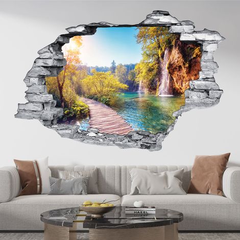Stickers Trompe l'oeil trou dans le mur - Chemin Cascade - 30 x 45 cm - Pierres grises (1/5)