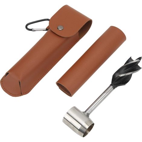 Ensemble de Clés à Tarière à Main en Acier Inoxydable Perforateur Multifonctionnel Portable Outil de Colons de Survie Clé à Vis Tarière à Bois Manuelle Foret à(Sac et étui en cuir PU marron) (1/5)