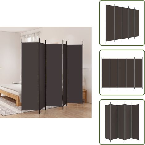 The Living Store Divisorio a 5 Pannelli Marrone 250x200 cm in Tessuto - Divisore a 5 pannelli