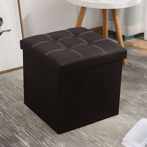 Pouf, Tabouret pouf coffre Boîte de rangement repose-pied cube.siège pliable et multifonctionnel 38x38x38cm.Noir - RWPouf (1/5)