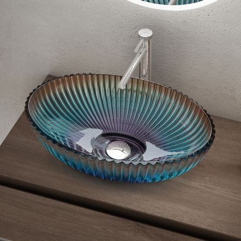 doporro Waschbecken Aufsatzwaschbecken Glaswaschbecken BxTxH: 50,5x35x14,5cm in Mehrfarbig Glas Waschplatz Handwaschbecken Waschtisch Minerva04