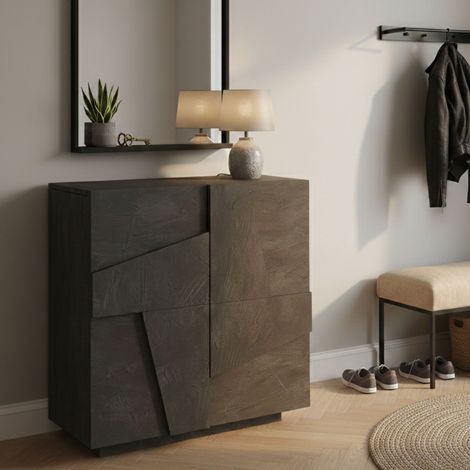 Dmora - Scarpiera Apetta, Mobile multiuso a 2 ante, Portascarpe da ingresso, 100% Made in Italy, cm 81x38h86, Ardesia con dettaglio (1/5)
