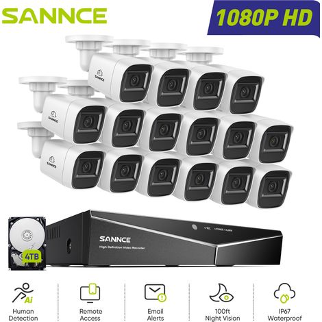 SANNCE 1080P Kit Cámaras de Vigilancia Cable,16CH con 16 Cámaras 2MP Sistema Cámara de Seguridad Visión Nocturna Acceso Remoto,4TB (1/5)