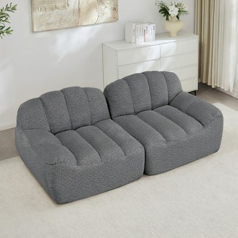 Canapé Modulaire 2 Places Sans Structure, Forme Coquillage, Assise Profonde, Salon et Appartement, Aucun Montage Requis, Gris (1/5)