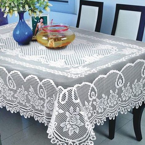 Tischdecke Weiße Tischdecke mit floraler Spitze Tischdecke für Zuhause Rechteckige Tischdecke Material Polyester Geeignet für Hochzeiten Bankette 152 (1/4)
