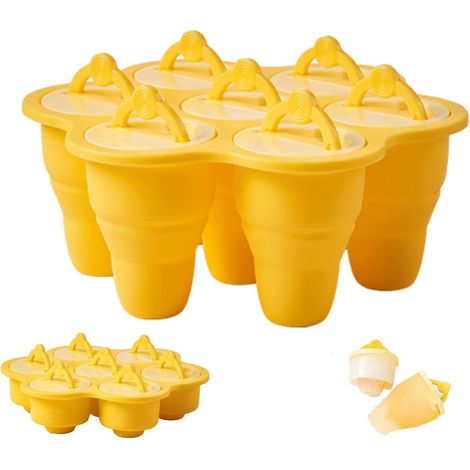 (jaune) Moule Glace, Pliable Moule Glace, 7 Cavits Silicone Moule Crme Glace Pour Sucettes Glaces Maison Et Crme Glace Sans Bpa (1/5)