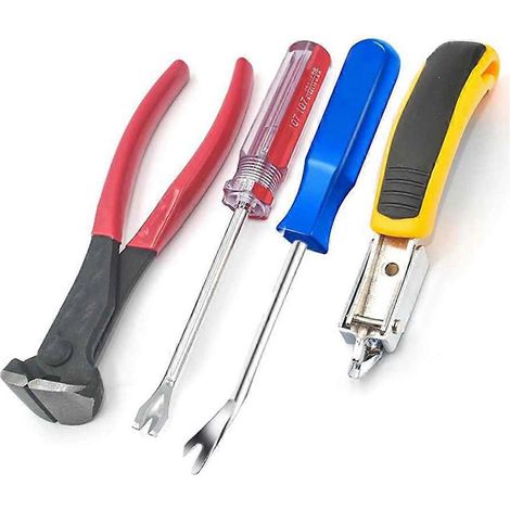 Ensemble de 4 outils pour la réparation et le regarnissage de meubles, comprenant un arrache-agrafes, un extracteur de clous et de punaises, et un arrache-clous. Convient pour les meubles, les sols, l (1/5)