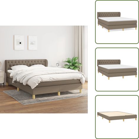 The Living Store Sommier à lattes de lit avec matelas Taupe 140x190 cm Tissu - Matelas à ressorts ensachés