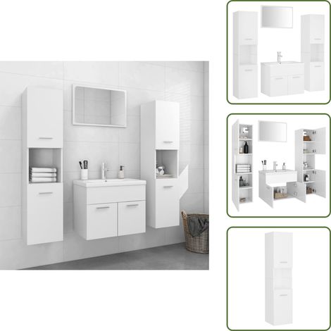 Badmöbel-Set Weiß Holzwerkstoff - Badezimmersatz - Badmöbel - Schreibtisch - Spiegelschrank - Waschbeckenunterschrank