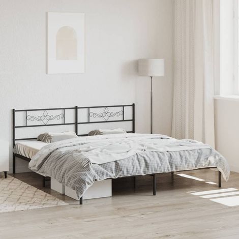 Cadre de lit métal sans matelas et tête de lit noir 180x200 cm