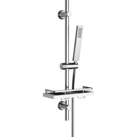 Colonne de douche avec étagère de douche/porte-savon, barre de douche en acier inoxydable de 70 cm, Ensemble de douche et pommeau de douche, douchette avec tuyau et support, Chromé (1/5)