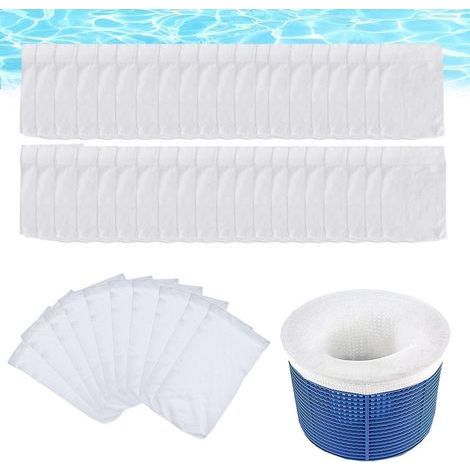 Chaussettes Skimmer Piscine 50 Pièces - Nylon Mailles Fines Retient Débris Feuilles Blanches (1/5)