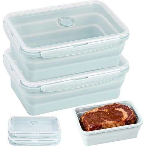 Lot de 2 boîtes à repas pliables extra larges en silicone avec couvercles, 2 000 ml, pour cuisine, camping, lave-vaisselle, micro-ondes, congélateur (1/5)
