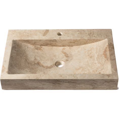Vasque à poser rectangulaire Travertin Beige 70x45x10 cm avec perçage (à l'unité) - RO'MA NATURE