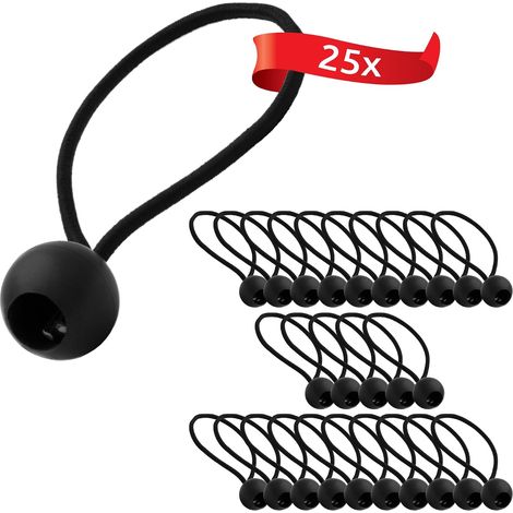 25 Elastic Bungee Cords with Plastic Ball, Tent Bungee Cords for Tarpaulins, Garden Pavilions, Tents, High Tension Black (1/5)