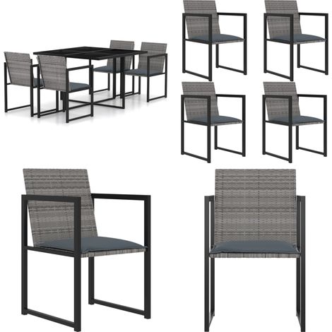 5-tlg. Garten-Essgruppe mit Kissen Poly Rattan Grau - Gartensessel - Gartenstuhl - Outdoor Möbel - Gartenset - Esszimmergarnitur - Home & Living (1/5)
