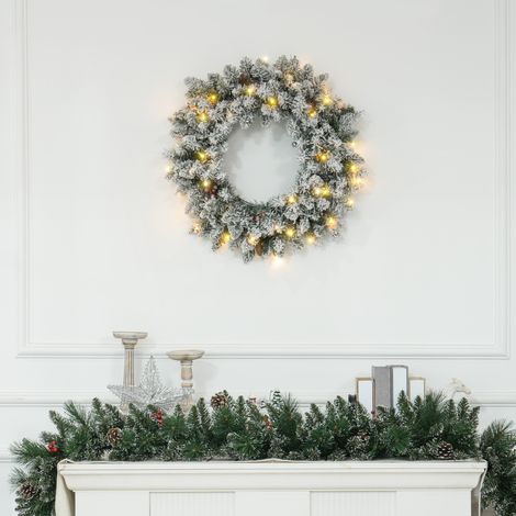 Couronne Noël porte artificielle 60 cm pommes pin baies LED minuterie vert (1/5)