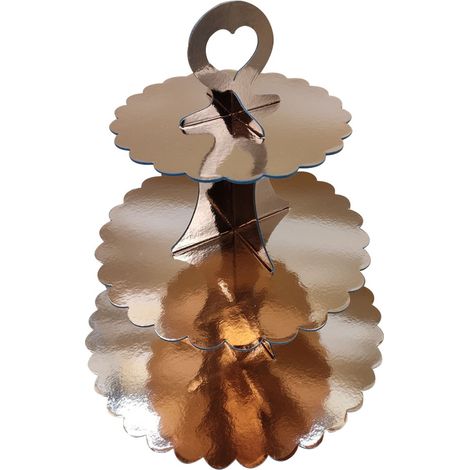 Support À Gâteaux En Carton - 3 Niveaux - Hauteur Totale 32,6 Cm - Diamètre 16 / 23 / 30 Cm - Espacement 10,8 Cm - Or / Or Rose / Argent - 1 Pièce (1/5)