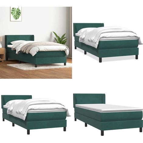 vidaXL Boxspringbett mit Matratze Dunkelgrün 80x220 cm Samt (1/5)