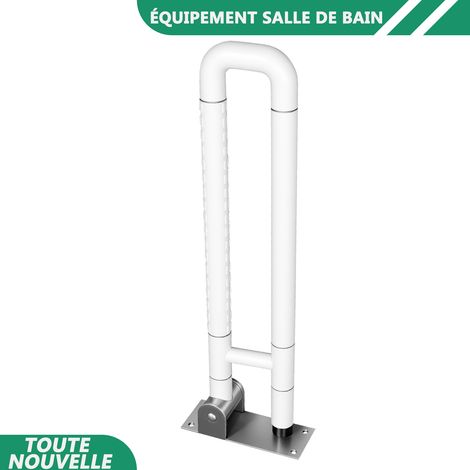 WAOBDLA Mounté au mur 90° Flip Bar en acier inoxydable Flip-up toilette toilette rail 60x8x20cm (1/5)