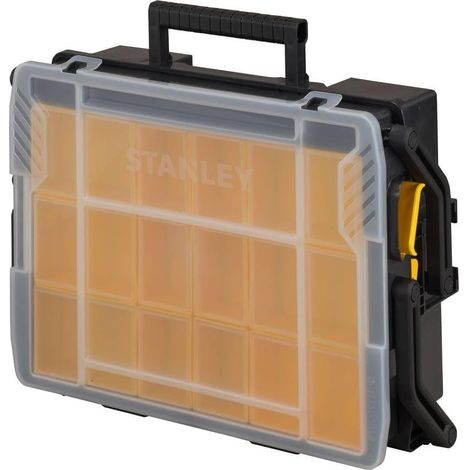 Boîte à Compartiments Sortlevel 23 Compartiemnts - Profondeur 79mm - Poignée Ergonomique - Séparateurs modulables - Couvercle transparent - Loquets de Verrouillage Taille Unique Noir/Transparent (1/5)