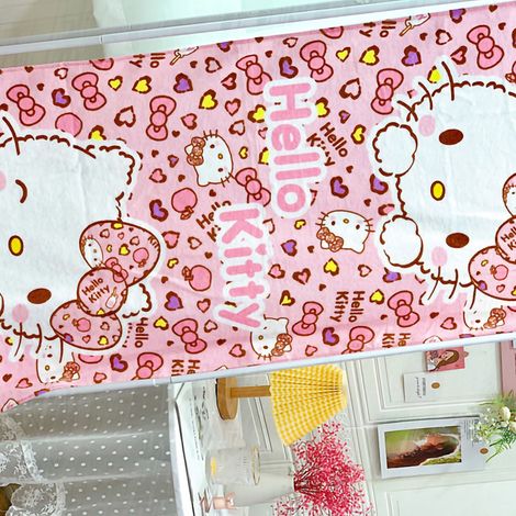 Serviette de bain enfant à motif léopard rose avec chat, en coton doux et résistant aux couleurs, idéale pour la plage et les tout-petits (120 x 60 cm). (1/5)