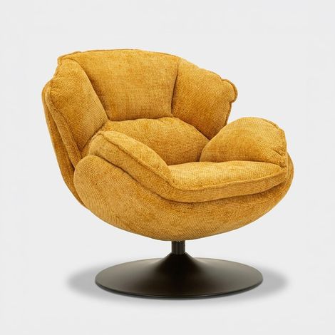 Sillón giratorio retro tapizado para salón Hamburg Poise - Amarillo (1/5)