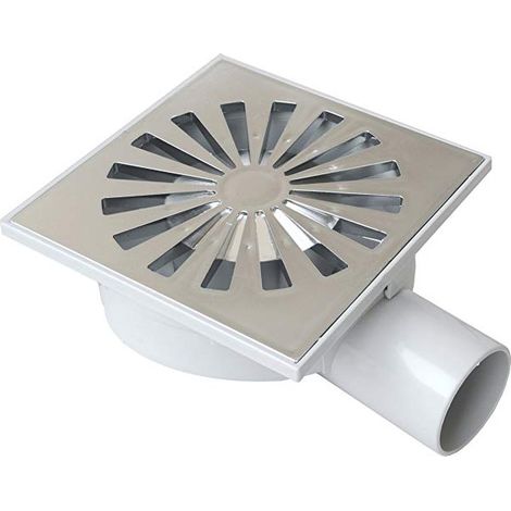 Siphonette 150x150mm sortie horizontale Ø50 - Grille chromée (1/2)