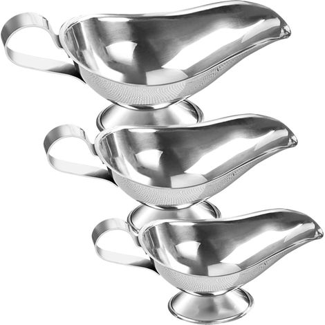 Lot 3 Bateaux Saucière Inox, 3 Tailles, Anse, Bec, Sauce, Crème, Vinaigrette, Lait, Argent, Cuisine (1/5)