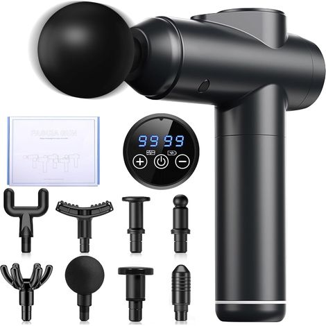 Pistolet de Massage Musculaire,masseur à percussion musculaire,99 vitesses, avec écran tactile LCD, 8 têtes pour la relaxation des épaules Pour Soulager Douleurs et Raideurs Musculaires