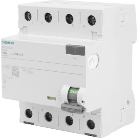 Interruptor diferencial tipo A de 4 polos, 40 A, 0,3 A, 300 mA, 400 V, Sentron 5SV3644-6