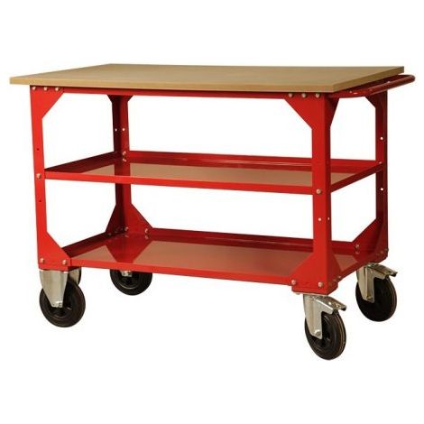 Banco carrellato con piano legno e 2 piani metallo rosso GR23 DERBY