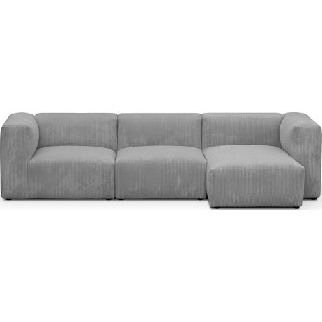 Canapé d'angle à droite modulable avec méridienne 4 places en velours côtelé gris clair - Modulo (1/5)