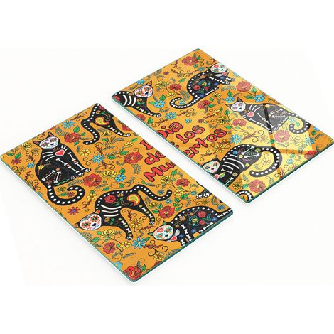 Tablas de servir de cristal para cocina con estampado de gatos de calavera, 2x30x52 cm.