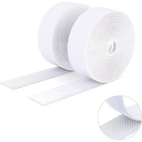 Ruban adhésif double face à crochets et à boucles, 30MM x 3M Ruban adhésif autocollant, bandes robustes, ruban à emboîtement pour cadres de photos, moustiquaires, tapis, bricolage Blanc (1/5)